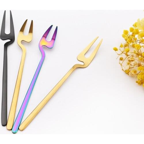 Colorful 304 Stainless Steel Matte Fruit Forks and Teaspoon Small Size Pickle Forks Salad Cake Forks Tableware for Banquet Party