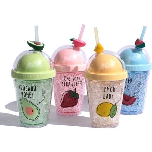 Creative Cups Fashion Summer Ice Bottle Kawaii Plastic With Lid Outdoor Sports Men Women Students Drinking Straw Cups