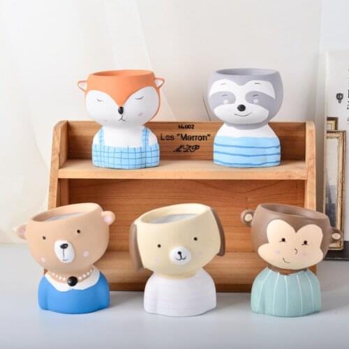 Cute Cartoon Animal Flower Pot Colorful Durable Desktop Ornaments Decoration For Bedroom Table Office Gaeden Flowerpot 5 Styles