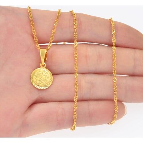 Anniyo SMALL Charm Pendant and Wave Chains for Women Girls Gold Color Mini Metal Coin Pendant Jewelry Gifts #171506