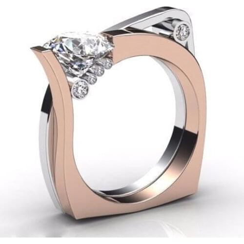 Yobest Fashion Hollow Plant Zircon Rose Gold Engagement Ring for Female Two-tone Rhinestone Wedding Rings for Women Jewelry