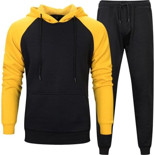 Youth Campus Contrast Sweatshirt Suit Mens Fashion Trend Hooded Hoodies Solid Color Waist Trousers