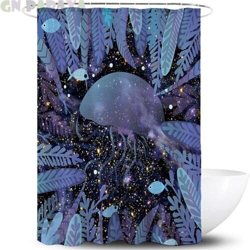 Cartoon Underwater Jellyfish Bath Curtains Waterproof Polyester Fabric kid‘s’ cute Shower Curtains Screen with Hooks Accessories