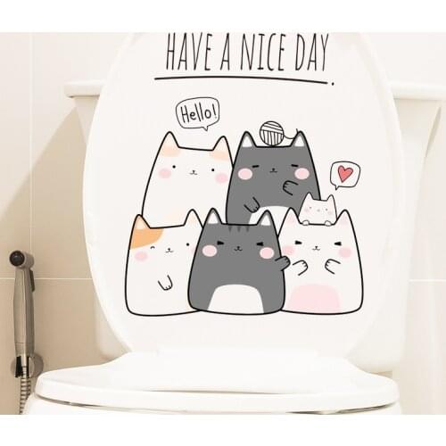 1Pcs Cartoon Cats Bathroom Stickers On The Toilet stickers Home Decor Waterproof Painting Wall Decal