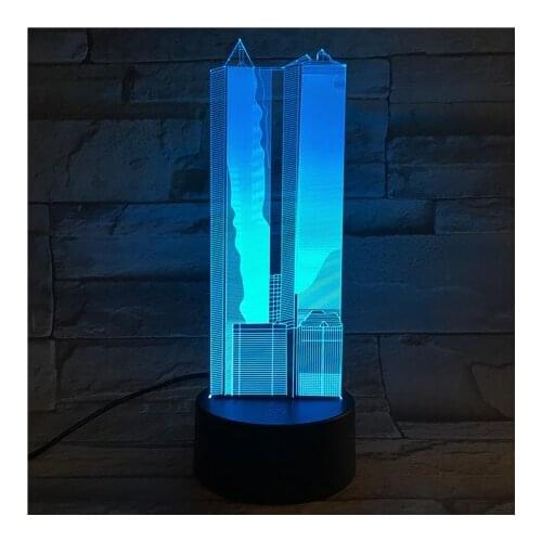 Baby Room Table Lamp 3D Bedside LED Night Light The World Trade Center Image Nightlight Bluetooth Speaker Kids Birthday Gift