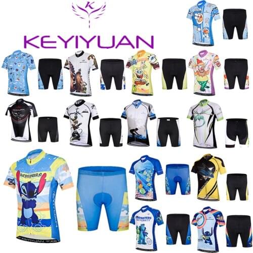 KEYIYUAN 2021 New Kids Cycling Jersey Set Boys Girls Summer Short Sleeve Bike Cycle Clothing Child Bicycle Wear Sports Suit