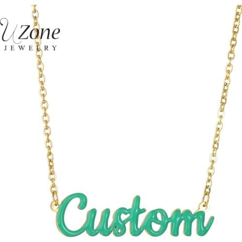 UZone New Customized Name Pendant Necklace Stainless Steel Dripping Oil Personalized Letter Charm Necklaces Custom Jewelry Gift