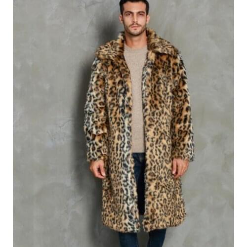 Autumn Leopard faux mink leather jacket mens winter thicken warm long fur leather coat men slim jackets jaqueta de couro fashion
