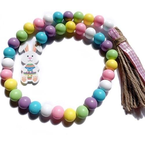 Easter Wood Bead Garland Farmhouse Country Decor Kid Room Wall Hanging Ornament 37MF