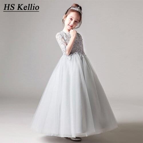 Princess Girls Dresses Half Sleeves Floor Length Flower Girl Dresses New-arrival Pageant Dress