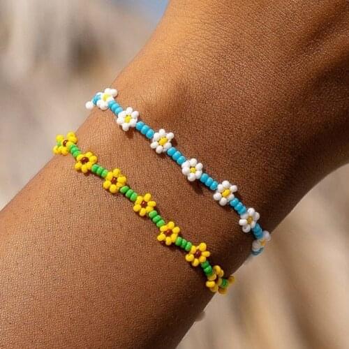 Hand woven colorful rice beads foot decoration Bohemian beach resort style Little Daisy foot chain female