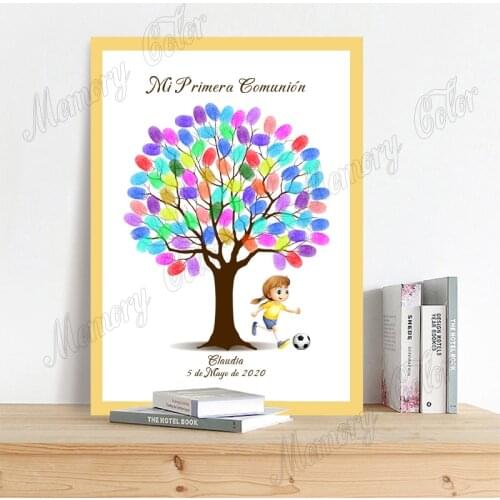 Custom Theme Name Date Kids Play Football Personalized Kids Birthday Baptism and First Holy Communion Fingerprint DIY Guestbook