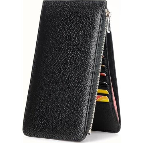Luxury Cowhide Wallets Real Leather Zipper Bifold Wallet Mens Long Purse Fashion Litchi Clutch Bag with 20 Card Slots