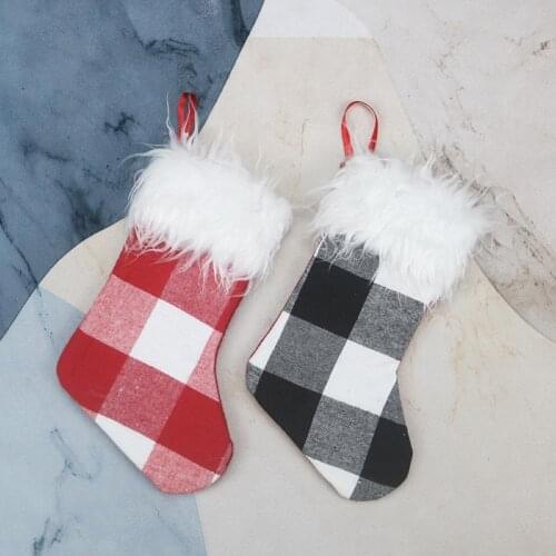 Christmas Bag Christmas Tree Ornaments Small Gingham Plush Stocking Sock Gift Bags Pendant