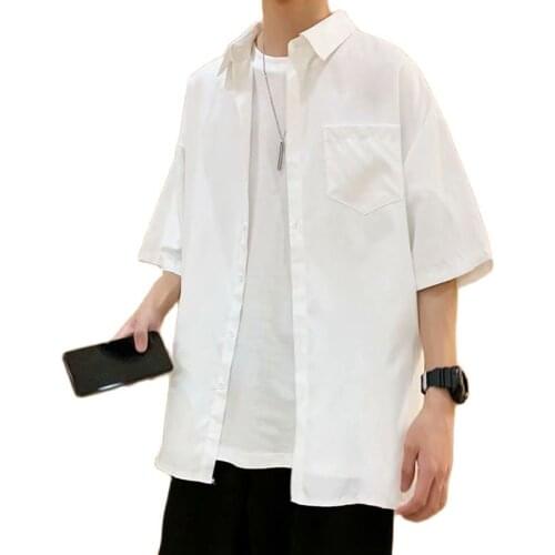 Mens Casual Shirts Three Quarter Short Sleeve Solid Summer Short Man Fashion Oversized Male Clothing 2021 Korean