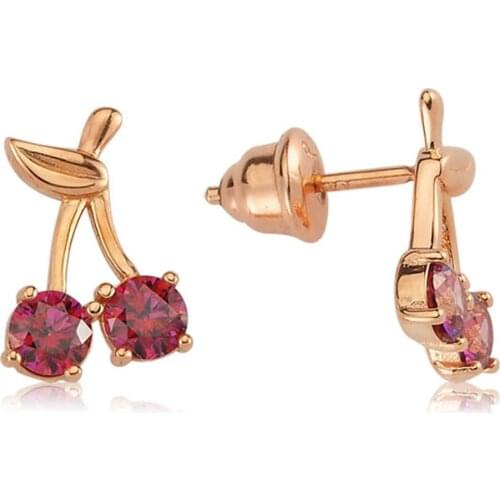 Valori Jewels Sweet Cherry, Zirconia Red Gemstone, Rose Gold Plated, Sterling Silver Earrings