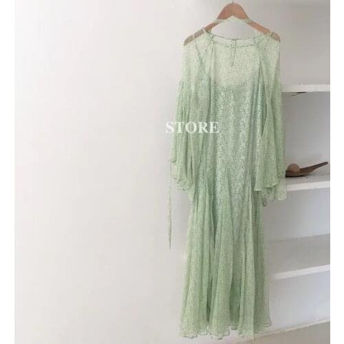 New super fire ins Chiffon holiday green waist dress in spring and summer of 20 years