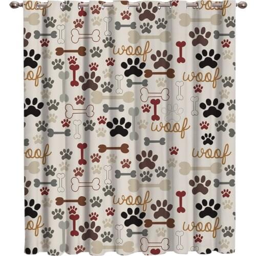 Cartoon Dog Footprints Bones Window Treatments Curtains Valance Living Room Decor Bathroom Kitchen Bedroom Kids Room Curtains