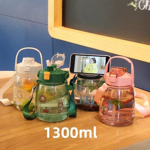Cute Cartoon Creative Plastic Belly Cup Sports Outdoor Large Capacity Travel Cup Strap Lovely Straw Cup Water Bottles Drinkware