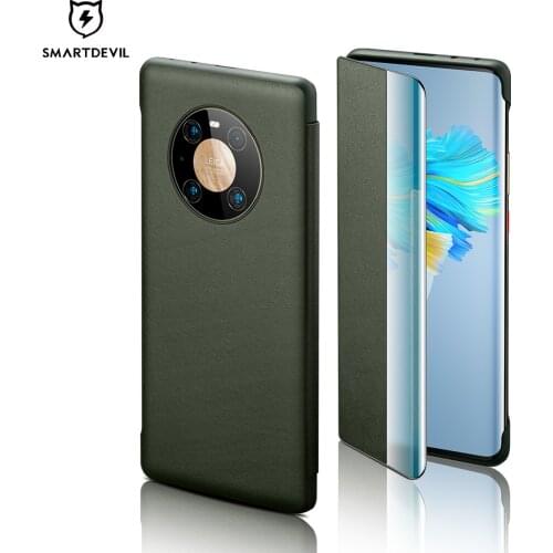 SmartDevil Flip Cover Leather Phone Case For Huawei Mate 40 Pro + Protector Shell Soft With Touch View Litchi Stria