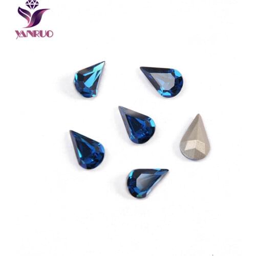 YANRUO 4300 Pear Drop Montana Rhinestones for Crafts Ornaments Claw Base Sew on Clothes All for Needlework