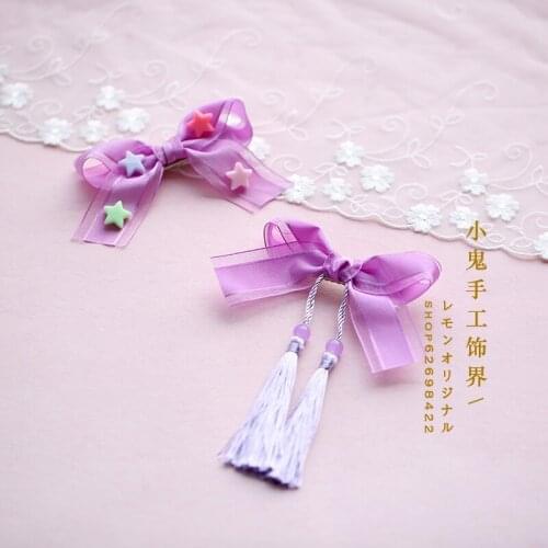 Light purple stars side clip tassel bow hairpin side clip cute sister star side clip hair accessories fish mouth clip jewelry