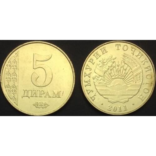 Tajikistan 5 Dirhams 2011 New Genuine Original Coins 100% Real Issuing Coins Unc