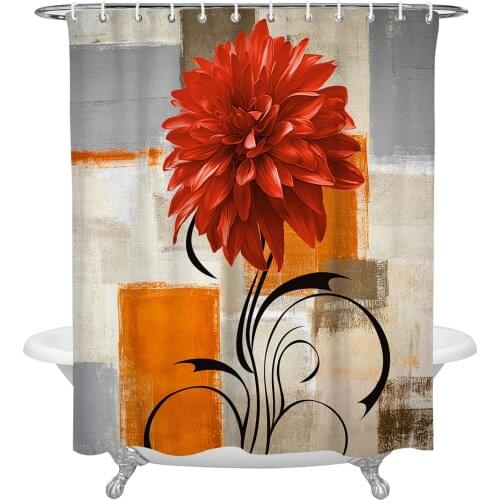 Dahlia Oil Painting Texture Shower Curtains Bathroom Curtain Waterproof Polyester Frabic Bathroom Curtain with Hooks