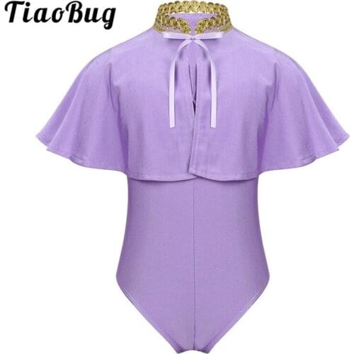 TiaoBug Kids Girls Purple Ballet Gymnastics Leotard Cape Set Dancewear Children Halloween Cosplay Party Stage Show Dance Costume