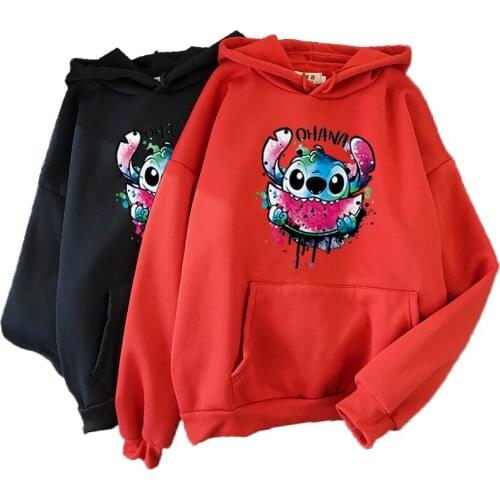 Disney Lilo & Stitch Hoodies Cartoon print Sweatshirt Women Streetwear Fashion Essentials hoodie Kawaii Warm Couple Clothes Tops