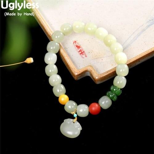 Uglyless Elastic Rope Beading Gemstones Bracelets for Women Hotan Jade Jasper Agate Amber Bracelets Real 925 Silver Ethnic Jewel
