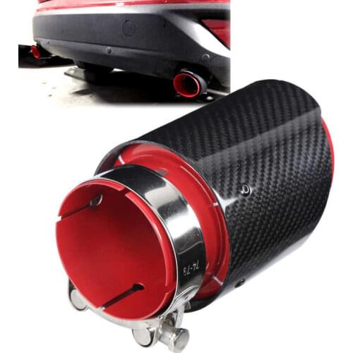 Universal Exhaust Tip Tail Throat Glossy Carbon Fiber Red Pipe Straight 3.1in Inlet 4in Single Outlet Stainless Steel Exhaust