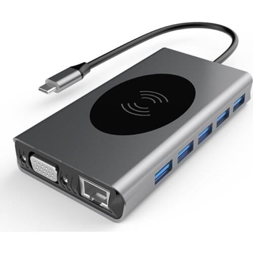 USB C Hub Laptop Docking Station PD VGA HDMI Adapter 5 USBC 3.0 Hub Wireless Charge TF SD Reader Ethernet For Macbook Pro Laptop