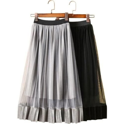 2019 spring velvet ankle-length long skirt age for 2-12 yrs little girls lace pleated children skirts autumn winter kids clothes