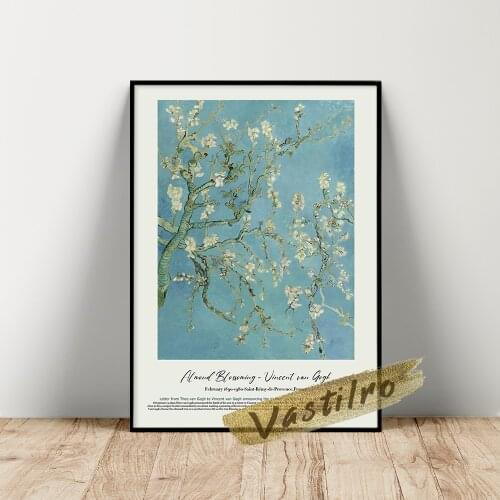 Vincent Van Gogh Museum Exhibition Poster, Van Gogh Almond Blossoms Oil Painting, Flower Leaf Wall Art, Gogh Retro Plant Prints