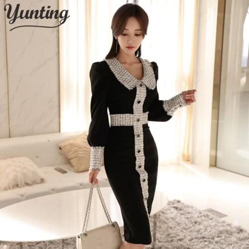 Patchwork Sheath Pencil Dress Women 2019 Autumn Elegant Bodycon Dresses Fitted Casual Work Vestidos