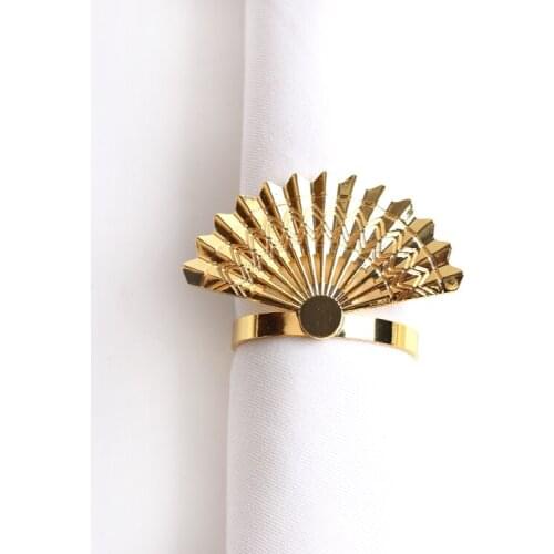 10pcs Golden fan napkin buckle alloy napkin ring Chinese classical model room mouth cloth buckle