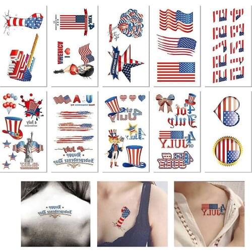 10 Sheets Waterproof Temporary Tattoo Stickers for Kids Adults Independence Day Fourth 4th of July Themed Party Supplies