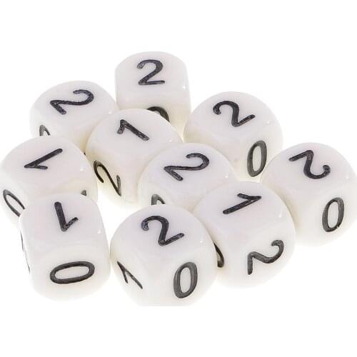 10Pcs 6-Sided D6 16mm Numerals 0 1 2 Dices Set for Dungeons and Dragons RPG MTG Board Game