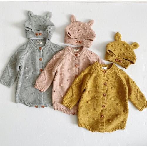 2021 Baby clothing newborn baby romper with cap solid pink yellow gray colour knitted jumpsuit