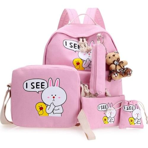 4Pcs/Sets 2018 Cartoon Cartoon Printing kids School bags Canvas Schoolbags for Teenage Cute Girls Bookbag Children Backpacks