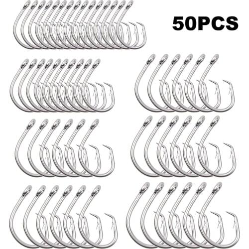 50Pcs/Box 39960 Stainless Steel Tuna Circle Fishing Hooks Big Game Bait Hooks Extra Strong Wire Hook For Saltwater Fishing