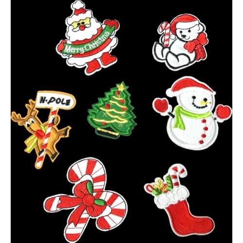 7Pcs Packed Clothing Accessories Christmas Socks Snowman Santa Claus Sew On Patch DIY Embroidered Small Applique for Decoration