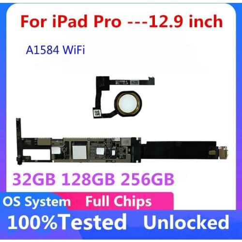 A1584 WiFi Motherboard For iPad Pro 12.9 inch Unlocked Mainboard Logic Board With / no Touch ID With OS System Full Unlocked