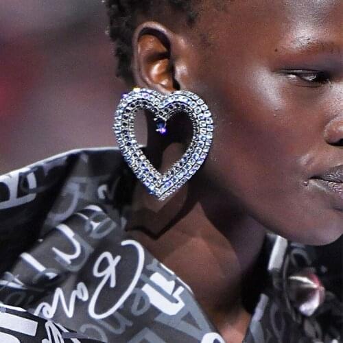 Large Heart Drop Earrings For Women girls 2021 Trendy Pearl Crystal Rhinestone Pendant Statement Earrings Big Dangle Earring