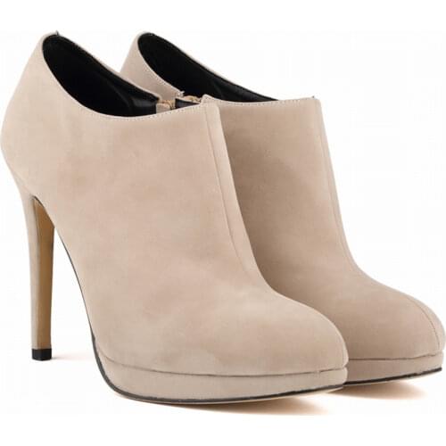 New Autumn Soft Flock Fashion Platform Ankle Boots Women 11cm High Heels Shoes Round Toe Zipper Sexy Party Boots Woman 10 Colors