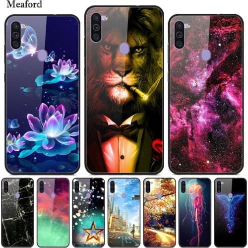 For Samsung Galaxy A11 Cases Plastic Hard Lion Phone Cover For Samsung A11 Glass Back Case for Samsung A 11 A115F Coque Bumper