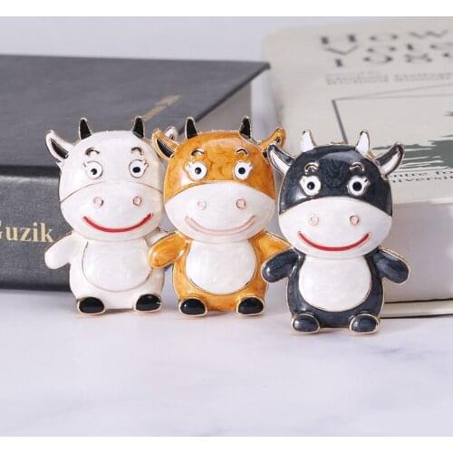 Enamel Lovely Cattle Brooches For Women 3-color Bull Ox Animal Party Casual Brooch Pins Gifts