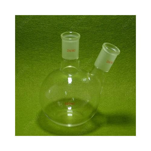 Flat Bottom Flask,500ml,2 Neck,24/40,Two Neck,lab Glassware 24/40