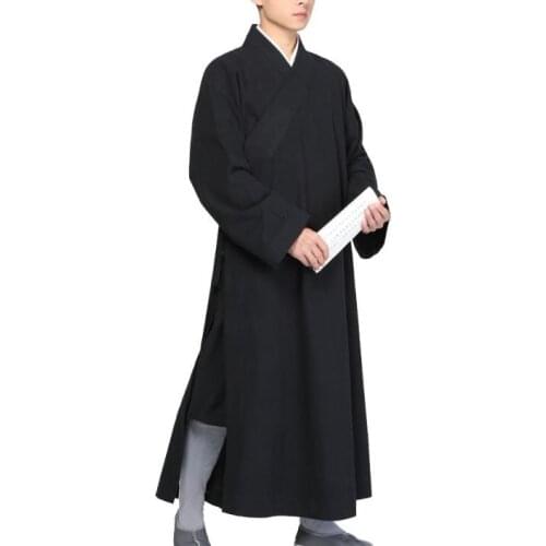 Unisex full cotton zen lay meditation robe Buddhist abbot monks suits buddha shaolin monk kung fu uniforms gown red/black/grey